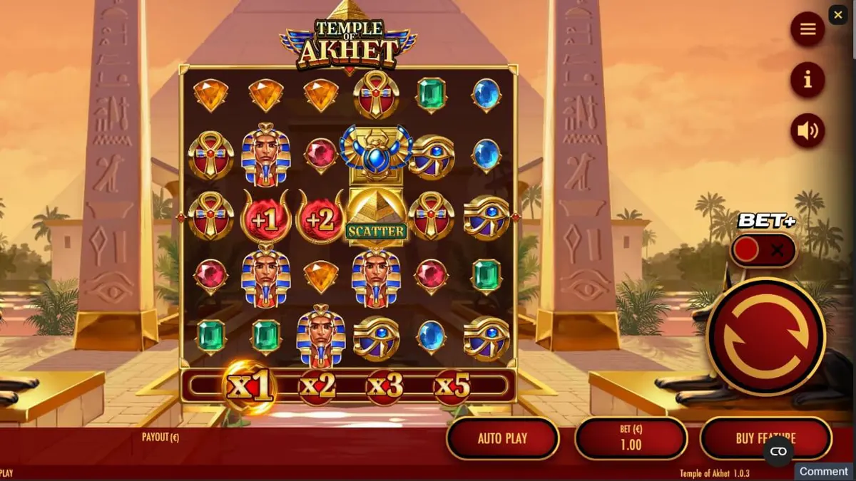 Tampilan visual slot Temple of Akhet dengan nuansa Mesir Kuno yang mistis